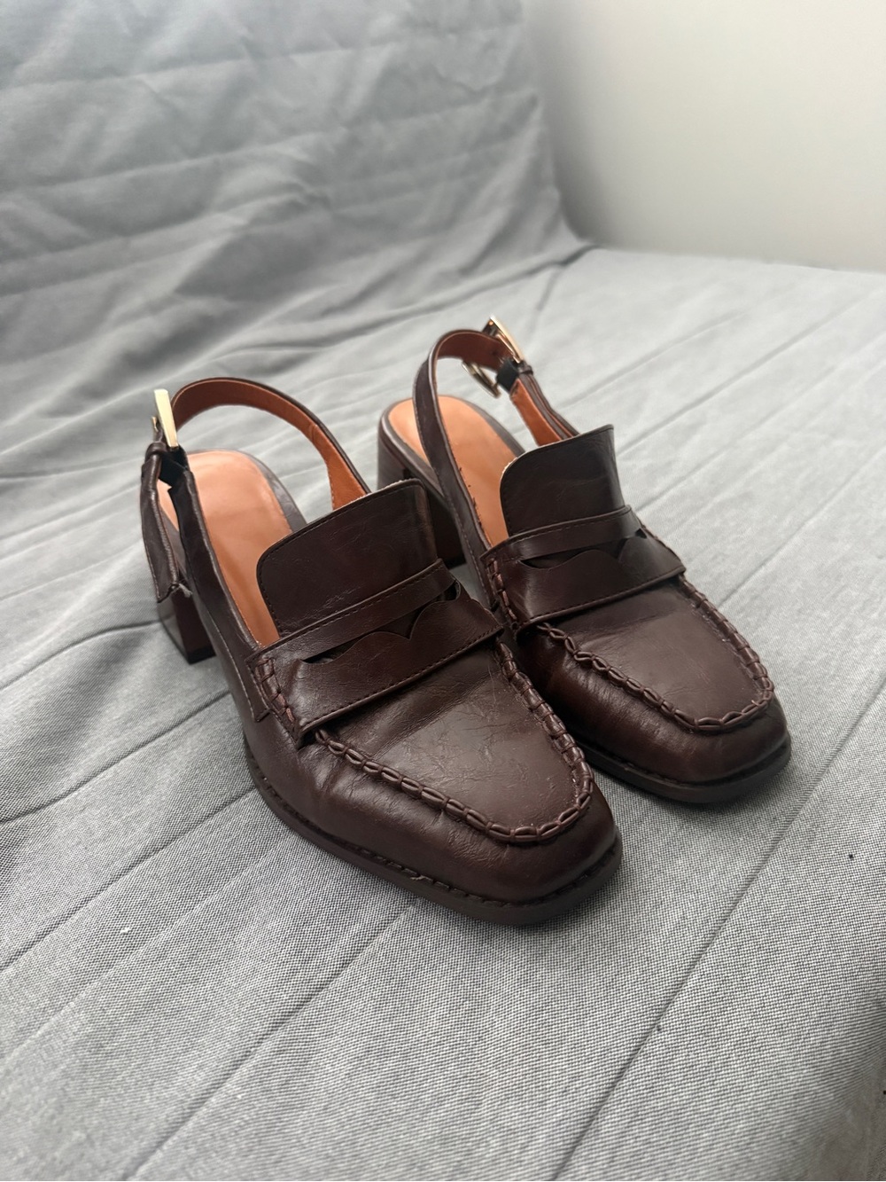Women’s Brown Leather Slingback Penny Loafers
